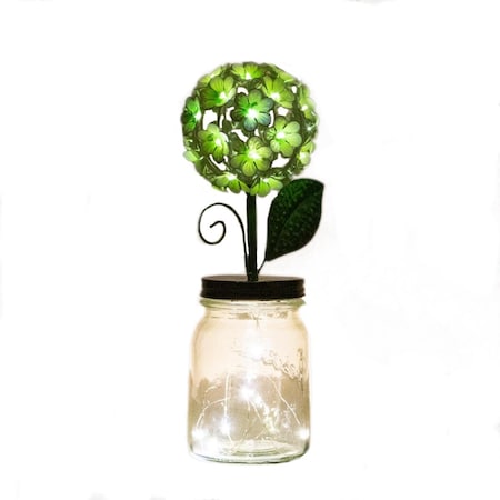 Lighted Hydrangea Jar Green